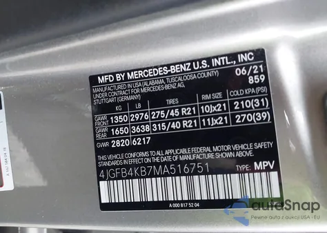 2021 Mercedes-Benz Gle 350 4Matic z USA, uszkodzony, nr VIN 4JGFB4KB7MA516751